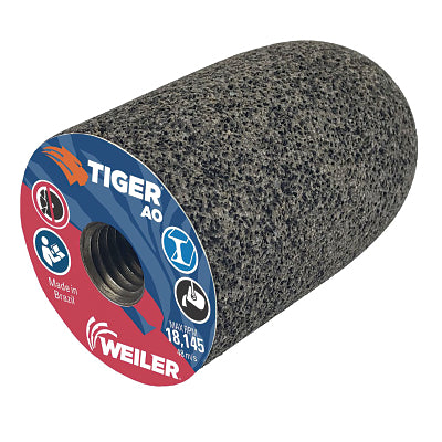 Tiger Grinding Plug, 2 in dia x 3 in Thick x 5/8 in-11 Arbor, 24 Grit, Aluminum Oxide, Type 18R, 12 EA/BX