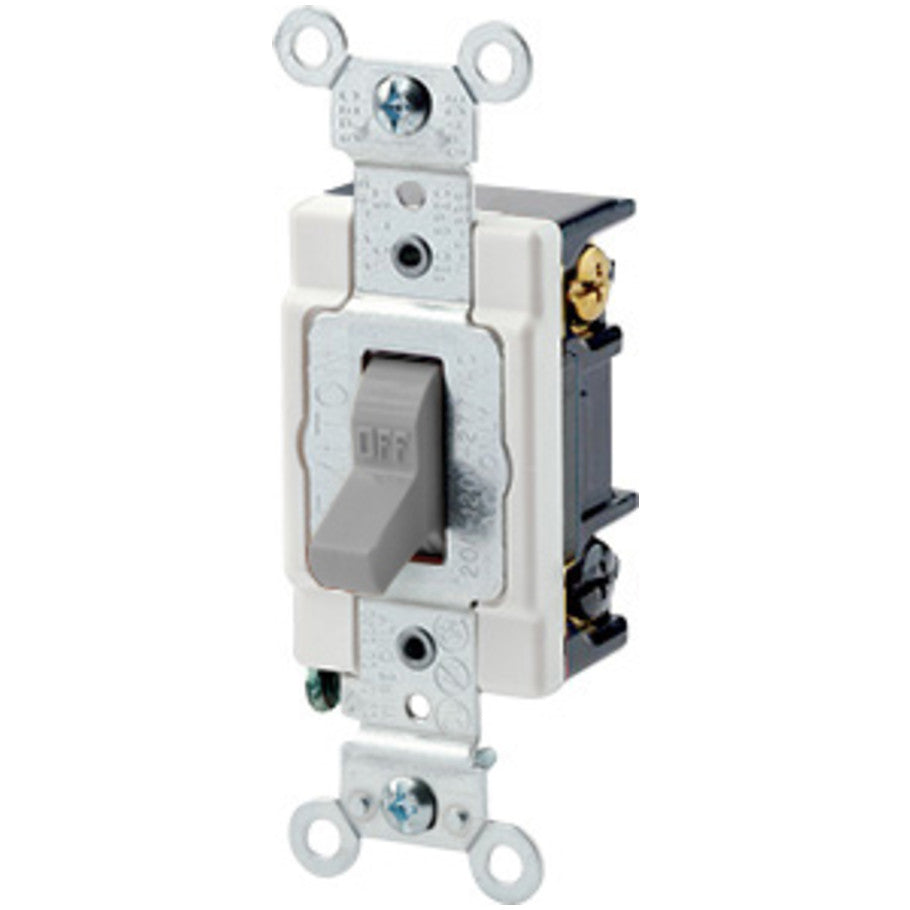 Heavy Duty Spec Grade Toggle AC Quiet Switch, 3-Way, 20A, 120/277V, Back and Side Wired, Gray