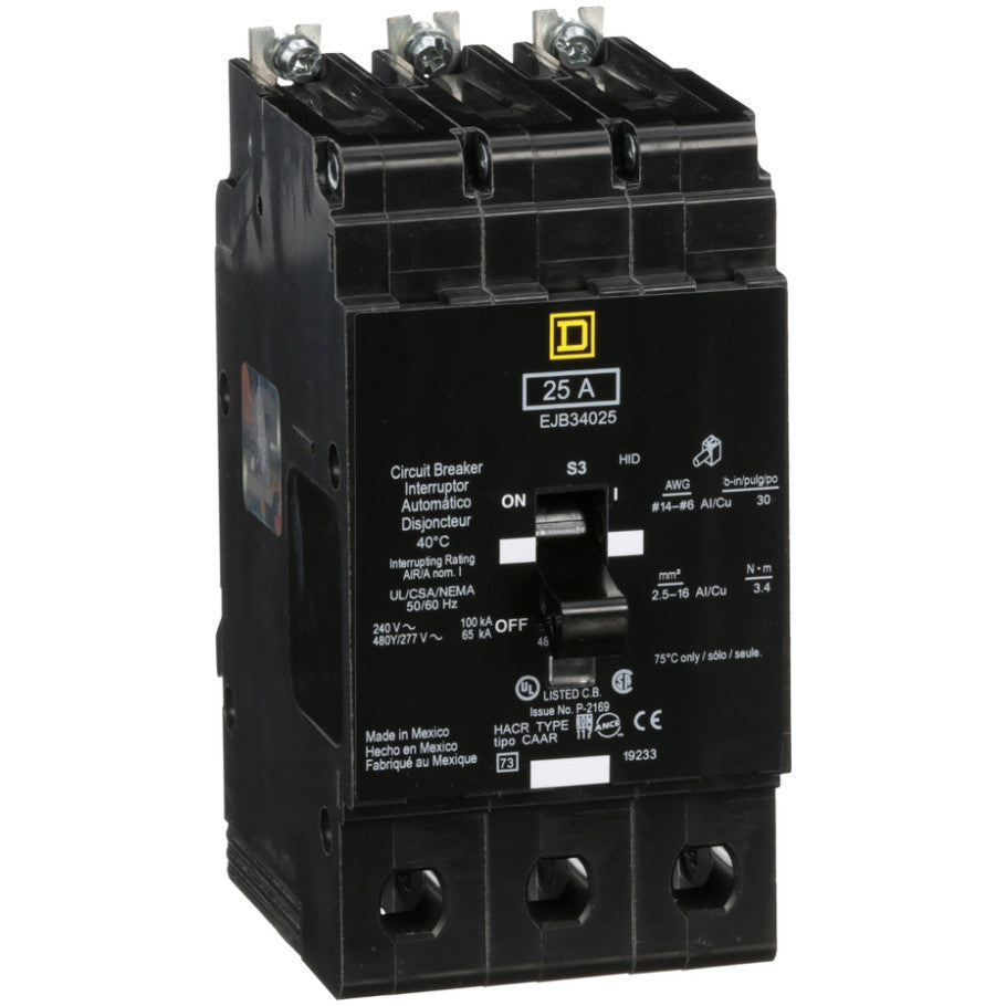 Mini circuit breaker, E-Frame, 25A, 3 pole, 480Y/277VAC, 100kA max, bolt on  TAA