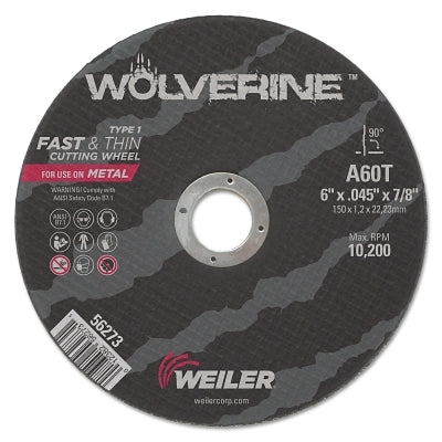 Wolverine Cut-Off Wheel, Type 1, AO, 6 in dia x 7/8 in AH x 0.045 in Thick, 60T, 1 EA/EA