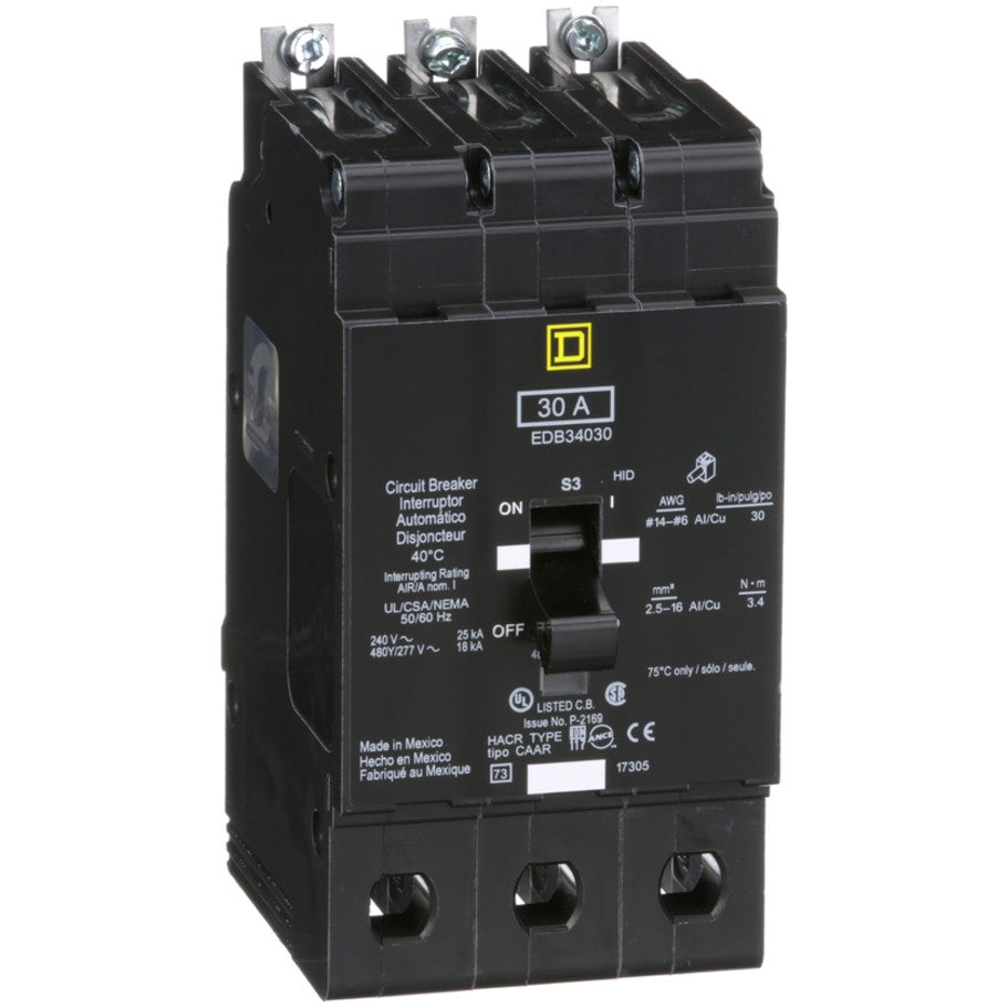 Mini circuit breaker, E-Frame, 30A, 3 pole, 480Y/277VAC, 25kA max, bolt on  TAA