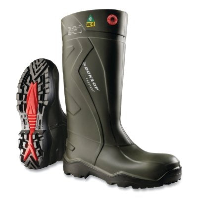 Purofort Full Safety Waterproof Boots, Steel Toe, Men's 16, 16 in Boot, Green/Black