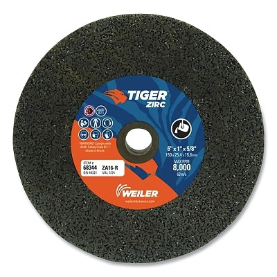Tiger Snagging Wheel, 6 in dia x 1 in Thick x 5/8 in Arbor, 16 Grit, Zirconia Alumina, Type 1, 5 EA/BX