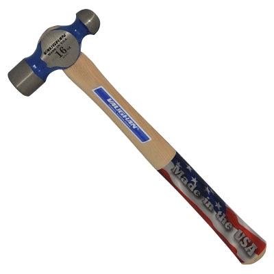 Commercial Ball Pein Hammer, Hickory Handle, 13-7/8 in OAL, Forged Steel 16 oz Head
