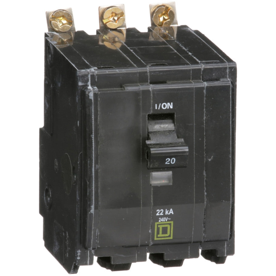 QOB Miniature Circuit Breaker, High Interrupting Capacity, Bolt On, 3 Pole, 20A, 240 Vac, 22kA