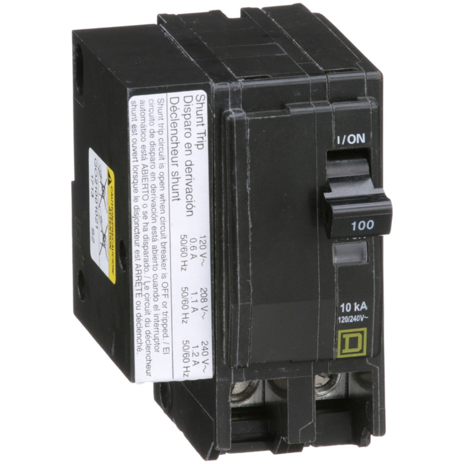 QO Miniature Circuit Breaker, Plug-In, Shunt Trip, 10kA, 120/240 Vac, 2-Pole, 100A