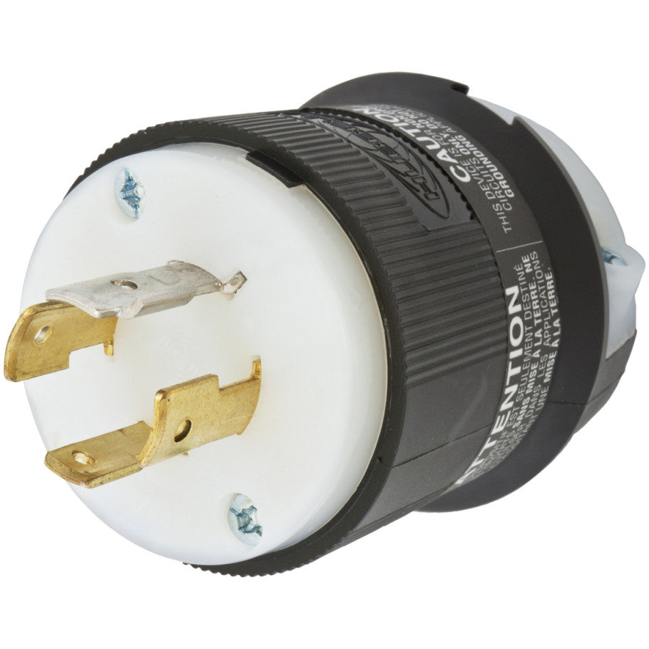 Twist-Lock Insulgrip Plug, 20A, 3-Phase Y 120/208V, 4P4W, Black and White