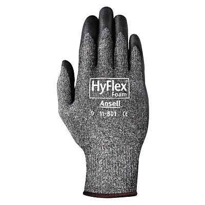 11-801 Nitrile Foam Palm Coated Gloves, Size 6, Black/Dark Grey