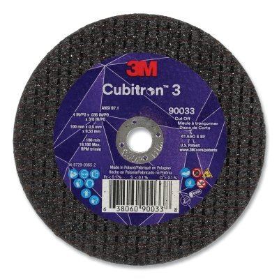 3M 638060-90033 Cubitron 3 Cut-Off Wheel, 4 in dia x 0.035 in Thick x 3/8 in Arbor, 60+ Grit, T1
