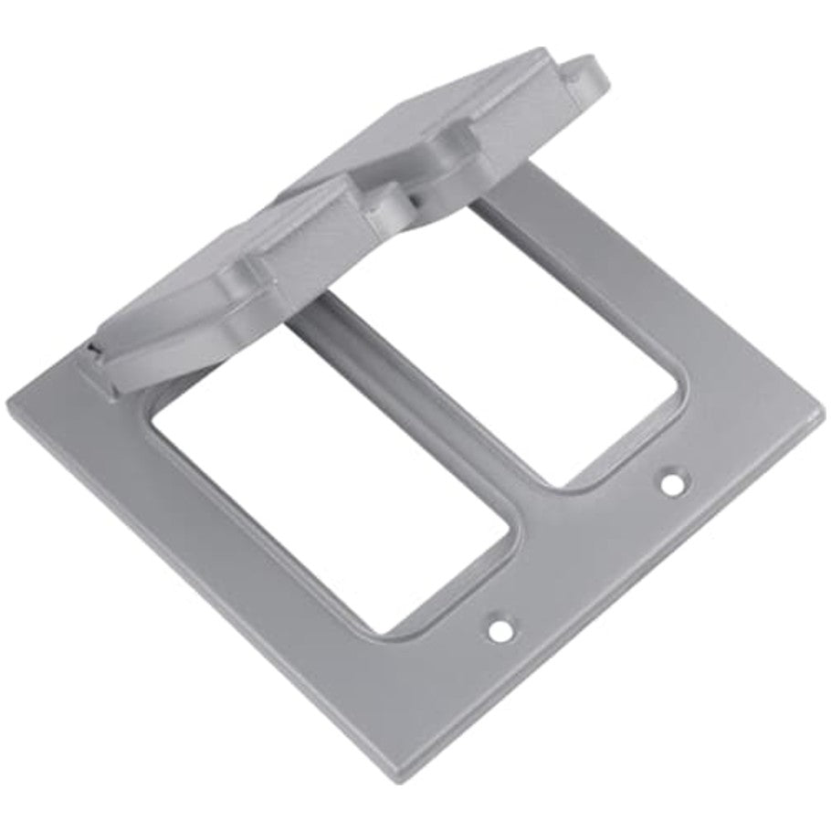 Red-Dot Weatherproof Cover, Die-Cast Aluminum, Lift Lid, Silver, 2-Gang, (2) GFCI Receptacles