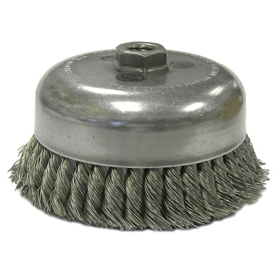 Heavy-Duty Knot Wire Cup Brush, 6 in Dia., 5/8-11 UNC Arbor, 1.5 x .014 Wire