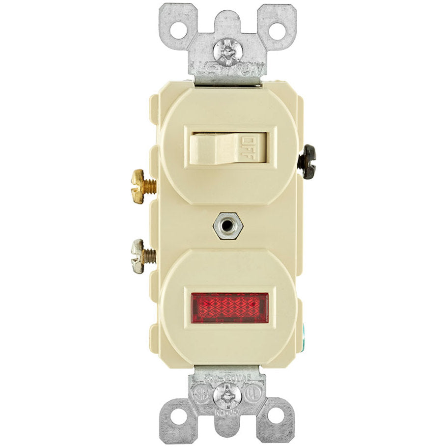 Duplex Style Combination 1-Pole/Neon Pilot AC Switch, 20A, 120V, Ivory