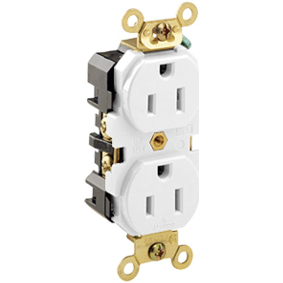 Industrial Series Thermoplastic Self-Grounding 15A 125V Straight Blade Duplex Receptacle, White