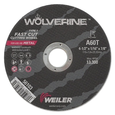 Wolverine Cut-Off Wheel, Type 1, AO, 5 in dia x 7/8 in AH x 1/16 in Thick, 36T, 25 EA/CT