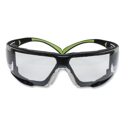 3M SF410AS-FM SecureFit 400 Series Protective Eyewear, Mirror I/O Poly Lens, Anti-Scratch, Black/Green Plastic Temples, Foam Gasket
