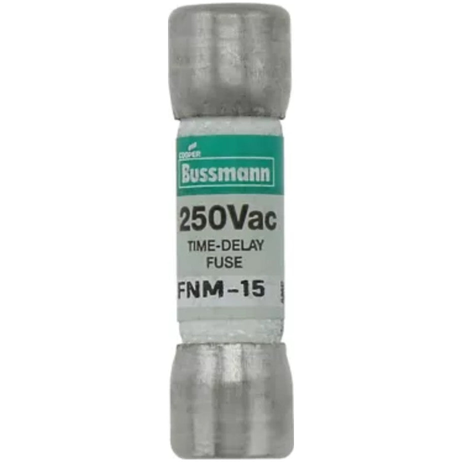 FNM Series Time Delay Supplemental Fuse, Melamine Tube, 15A, 250V, 13/32 x 1-1/2 in., Color Code Green