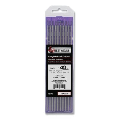 E3 Tungsten Electrode, 1/8 in dia x 7 in L, 10 PK