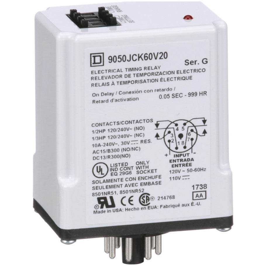 On-Delay Timer, 5-Position Rotary Switch, 8-Tubular Pin, 120 Vac/110 Vdc Coil