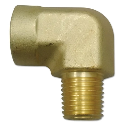 Pipe Thread Elbow, Connector, 3000 psig, Brass, 1/4 in x 1/4 in, 90 Female to Male NPT