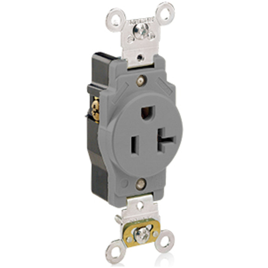 Straight Blade Single Receptacle, 20A, 125V, 2P3W, NEMA 5-20R, Self-Grounding, Back and Side Wired, Gray