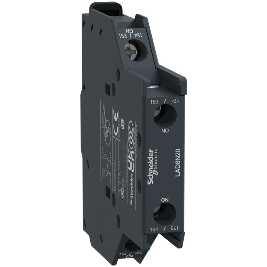 TeSys Deca, Auxiliary Contact Block, 2 NO, side mount, Screw Clamp Terminals, for LC1D09 to LC1D150 Contactors