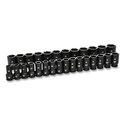 Impact Socket Set, 3/4 in Dr, 6-point, Metric, 19 mm to 50 mm, 28-Pc Deep Length, Incl Blow Mold Case