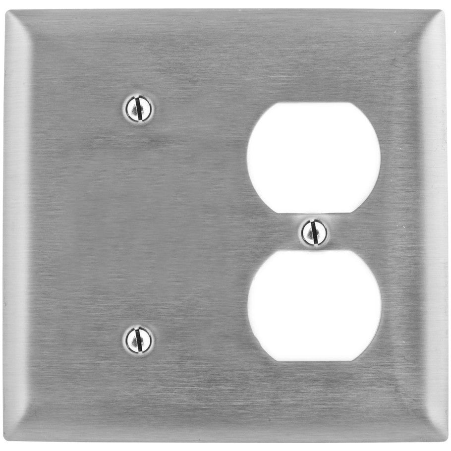 2 Gang Combination Blank and Duplex Stainless Steel Wall Plate