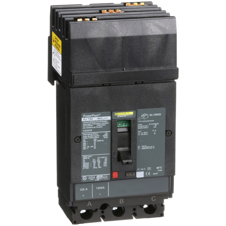 Circuit breaker, PowerPacT H, 125A, 3 pole, 600VAC, 25kA, I-Line, thermal magnetic, 80 , ABC