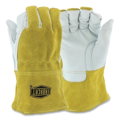 MIG/TIG Welding Gloves, Premium Top Grain Goatskin Leather, Large, Brown, Gauntlet Cuff, Fleece Lining