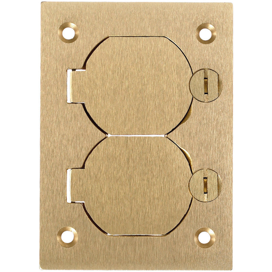 Floor Box Cover, Brass, 4.15 in. x 2.99 in., Duplex Receptacle Flap Lid