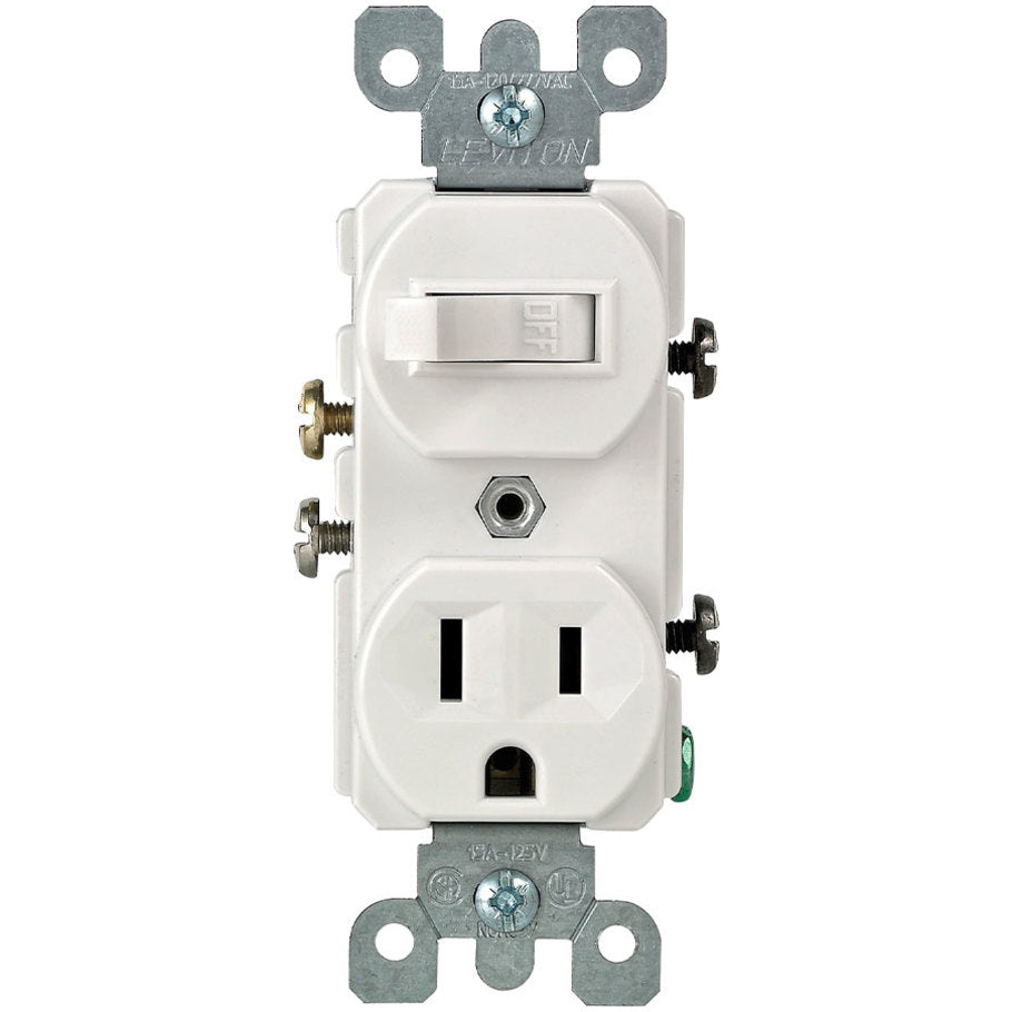 Thermoplastic Duplex Style Combination 15A 125V Single Receptacle and 15A 120V AC Switch, White