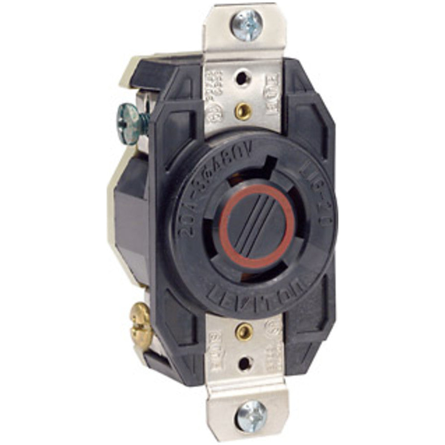 V-0-MAX Industrial Grade Locking Single Receptacle, 20A, 3-Phase 480V, 3P4W, NEMA L16-20R, Flush Mount, Black