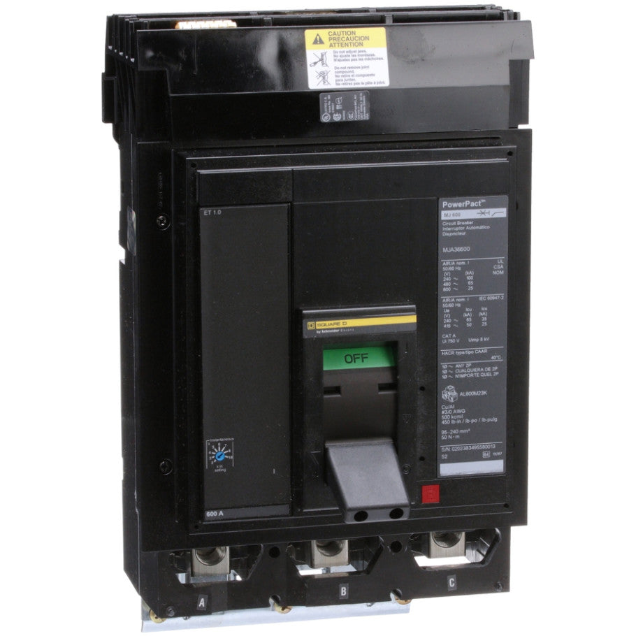 Molded Case Circuit Breaker, 600V 600A,100kA 240Vac - 65kA 480Vac - 25kA 600Vac,12.80 in.,3,300-800A,40deg Celsius,50/60HZ
