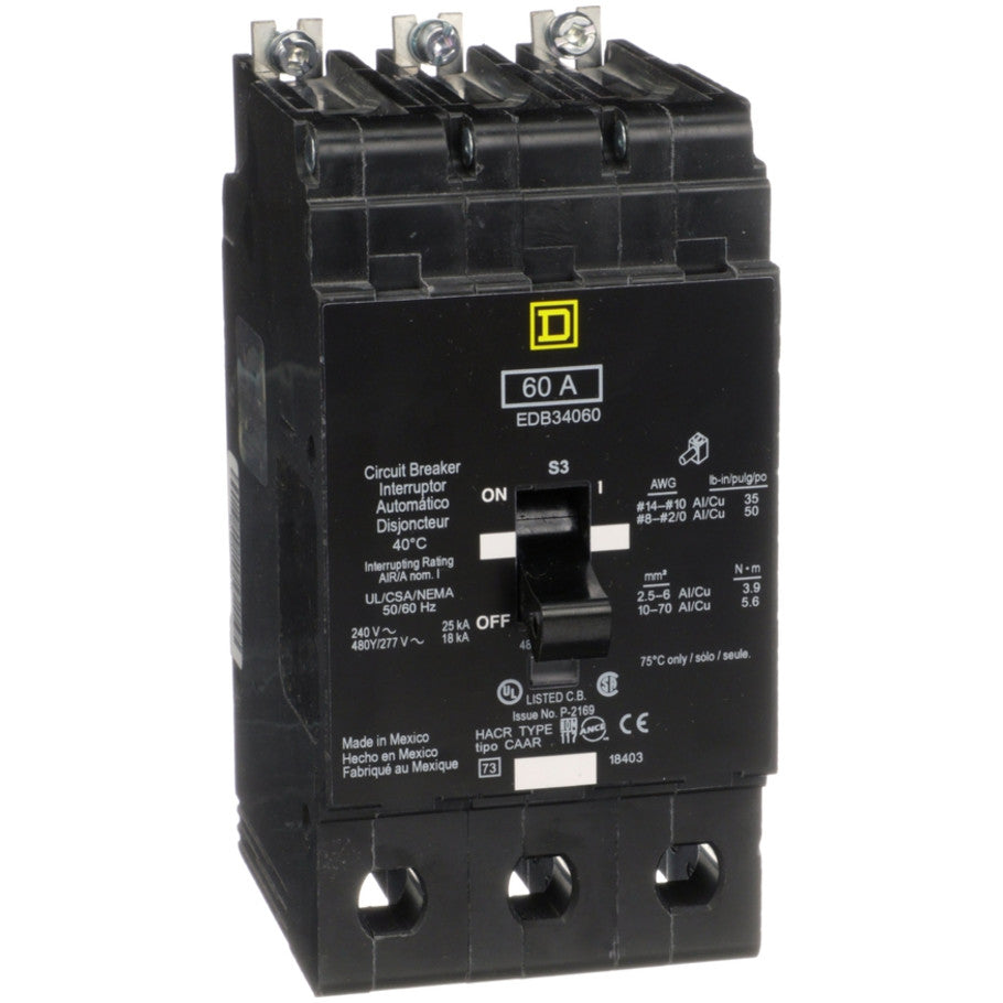 Mini circuit breaker, E-Frame, 60A, 3 pole, 480Y/277VAC, 25kA max, bolt on  TAA