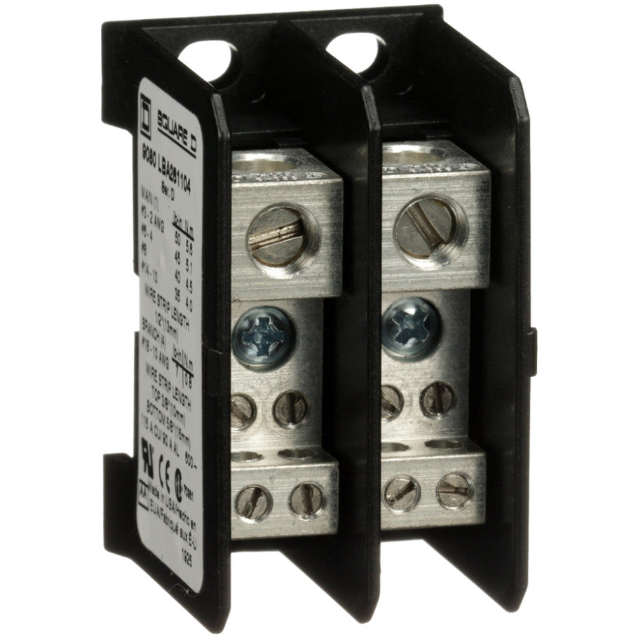Power distribution block, Linergy, 2 pole, 1 line, 4 load, 115A Cu, 90A Al, 600V