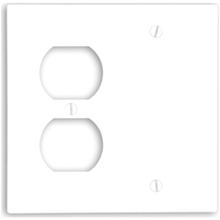 Thermoset 2 Gang Box Mount Combination Blank and Duplex Receptacle Wall Plate, White