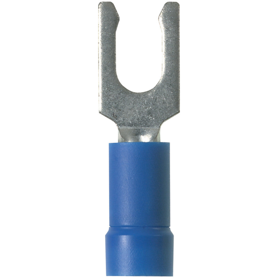 Pan-Term PV14-6LF-C Fork Terminal, Blue, Vinyl, 14-18 AWG,  6 Stud, PK100