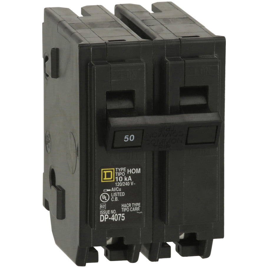 Homeline Circuit Breaker, Plug-In, 10kA, 120/240 Vac-Common Trip, 2-Pole, 50A