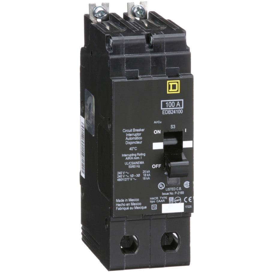 Mini circuit breaker, E-Frame, 100A, 2 pole, 480Y/277VAC, 25kA max, bolt on  TAA