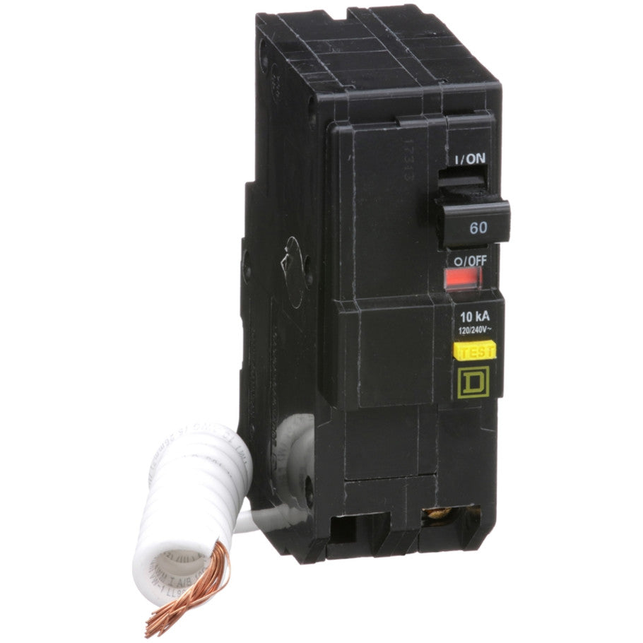 Mini circuit breaker, QO, 60A, 2 pole, 120/240VAC, 10kA, plug in, 6mA grd fault A, pigtail  TAA