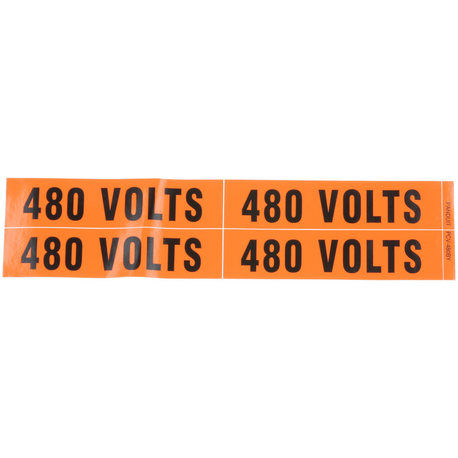 PCV-480BY Voltage Marker, Vinyl, Orange/Black, 20 Lbls, 1.12"x4.5", PK5