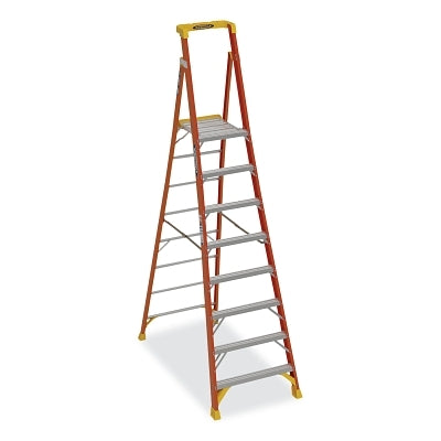 Podium Ladder, PD6208, Type IA, 8 ft, 14 ft Reach, 34.5 in W, 300 lb Load Capacity, Fiberglass, Orange