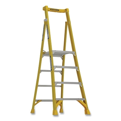 Podium Ladder, PD7304, Type IAA, 4 ft, 10 ft Reach, 27.6 in W, 375 lb Load Capacity, Fiberglass, Yellow