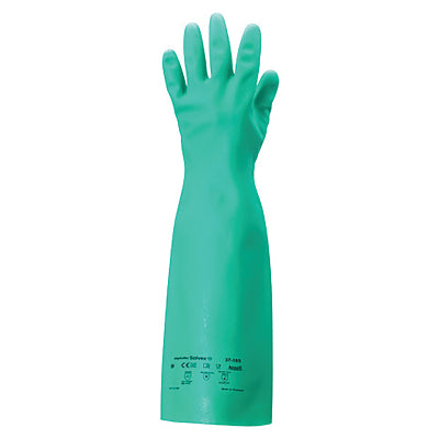 37-185 Nitrile Gloves, Gauntlet Cuff, Unlined, Size 7, Green, 22 mil