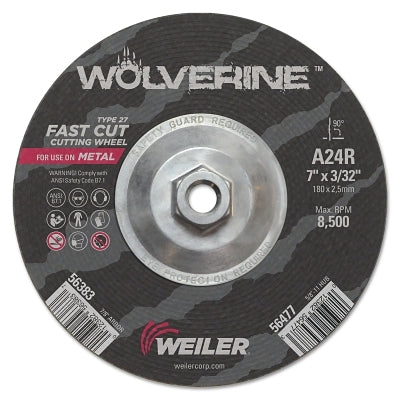 Wolverine Grinding Wheel, 7 in dia x 5/8 in-11 UNC Arbor x 3/32 in Thick, AO, 24R