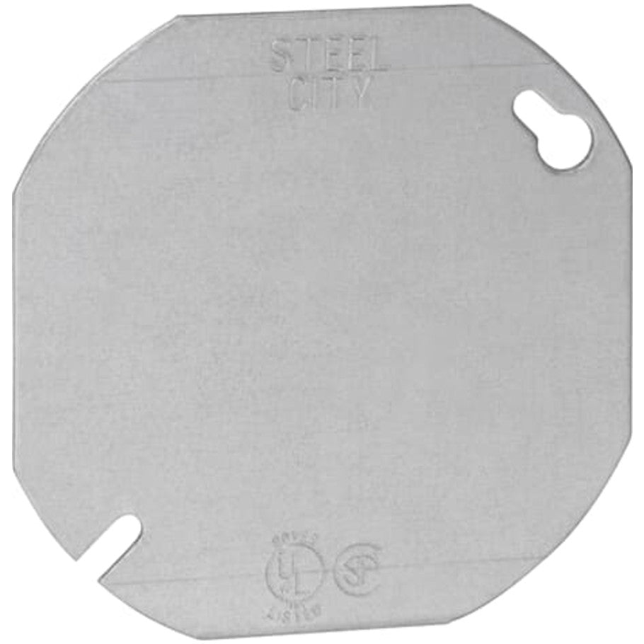 4 in. Round and Octagon Box Cover, Steel, Flat, Blank