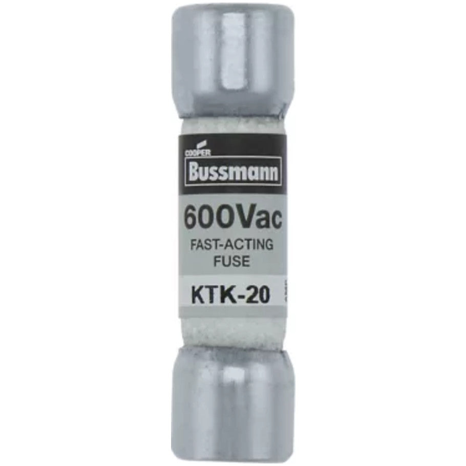 KTK Series Fast Acting Supplemental Fuse, 20A, 600V, 13/32 x 1-1/2 in., Color Code Black