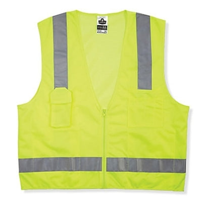 GloWear Safety Vest, 8249Z, Surveyors, Class 2, Type R, 4 Pockets, Refl. Tape, 1 Mic Tabs, Zipper, Economy, L/X-L, Lime