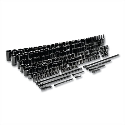 Impact Socket Set, 1/4 in, 3/8 in, 1/2 in Dr, 6-point, SAE/Metric, 3/16 in to 36 mm, 209-Pc Deep/Standard Lengths,