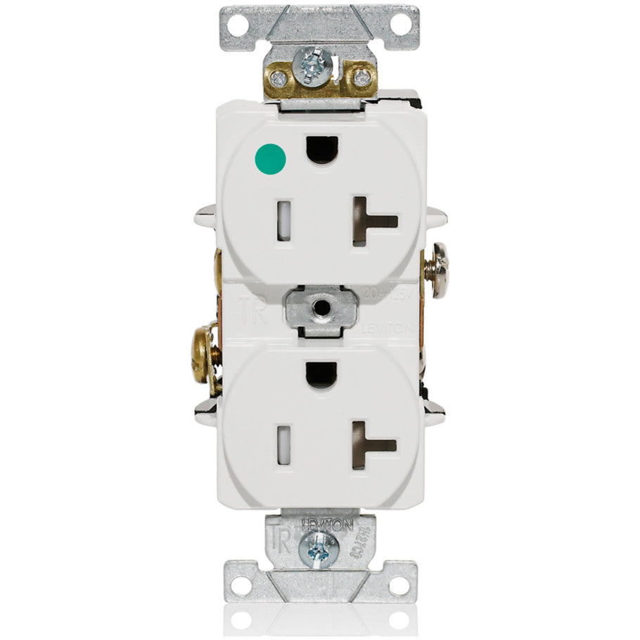 Duplex Receptacle, Tamper Resistant, Hospital Grade, 2-Pole, 3-Wire Grounding, NEMA 5-20R, Flat Face, White